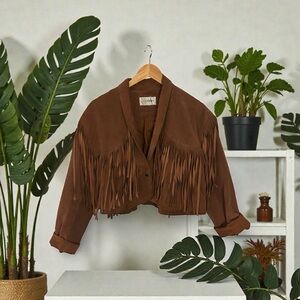 Vintage Brown Suede Fringe Jacket - Boho Chic - Size Small